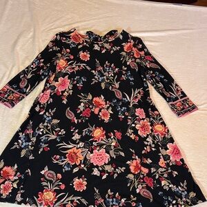 LOFT Black Floral Dress with Pink & Coral Accents